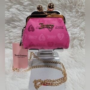 Juicy Couture Pink Girls Just Wanna Have Fun Kisslock Coin Purse w Chain New